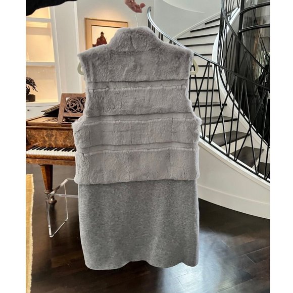 NEW LT Love Token Rabbit Fur Vest/ Sweater Jacket Coat Gray Long L - Picture 2 of 7